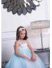 Illusion Neck Blue Lace Tulle Long Flower Girl Dress